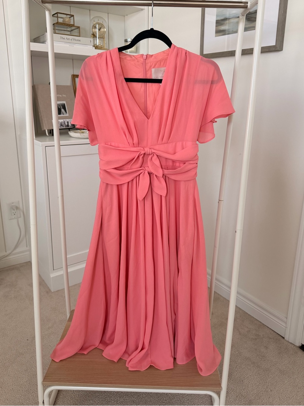 Gal Meets Glam Coral-Pink Chiffon Midi Dress